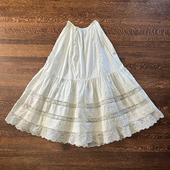 Antique Tiered Petticoat, Full Length Lace Skirt, Corset Waist - Picture 10 of 12